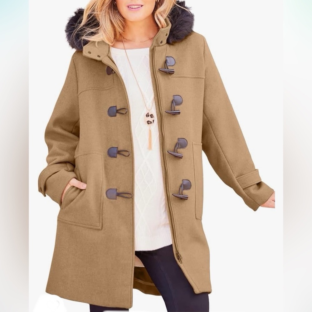 NWT Wool Blend Hooded Toggle Coat 3X